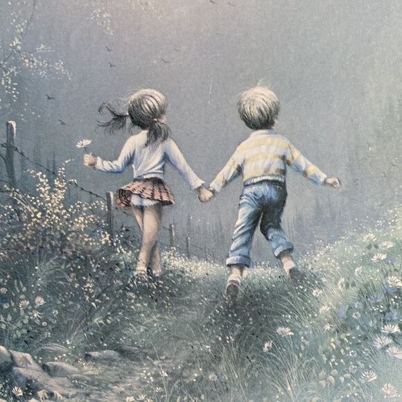 Vintage Pastel Boy Girl Countryside Prints Boho Gallery Wall Oval Gold Frames - Picture 5 of 8